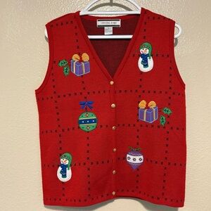 Vintage Crystal Kobe Large Knit Christmas Vest Red With Ornament Embellishments